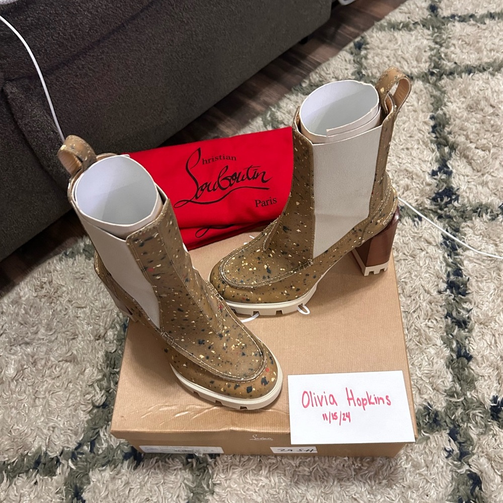 Louboutin Glory Paint Splatter Platform Boots